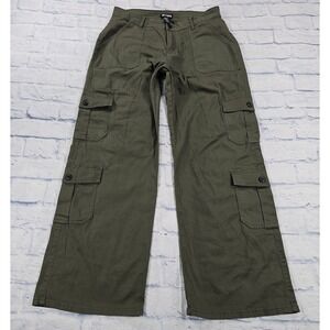 Hot Topic Cargo Pants Women 13 Olive Green Wide Leg Multi Pocket Grunge Utility
